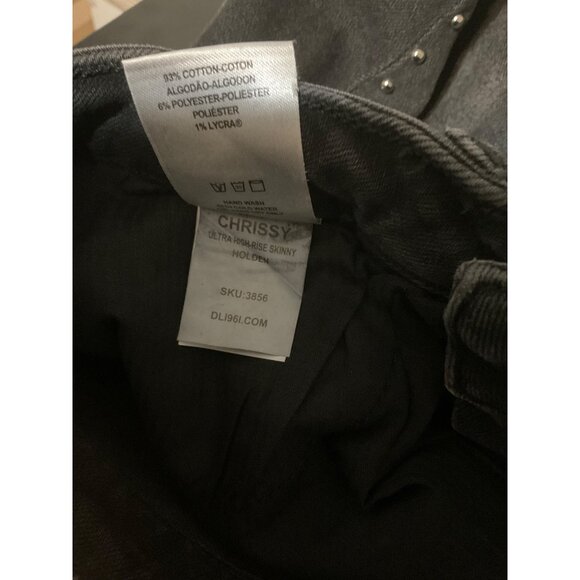 DL1961 Jeans Studded Chrissy Ultra High Rise Skinny Black size 26 - Picture 7 of 8